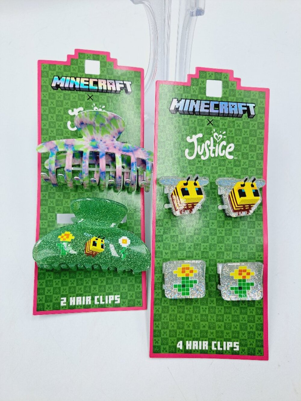Minecraft Cosplay Hair Clip 2 Large & 4 Small Block Bees, Flowers Chicken Jockey